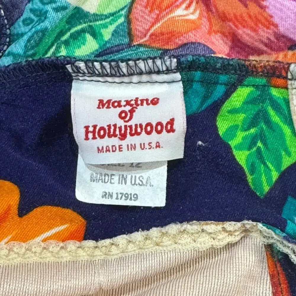 Maxine of Hollywood Made in USA Tropical Floral Swimsuit Skirt Vintage 80s 12